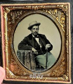 Civil War 1/6 Tintype Photo Photograph Of A Soldier With Cane