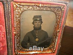 Civil War 1/6th Plate Tintype of Armed Infantryman with Musket