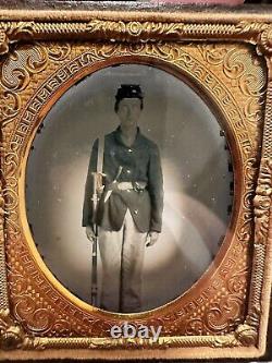 Civil War 1/6th Ruby Ambrotype Armed Soldier Mississippi Rifle & Bayonet ID'D