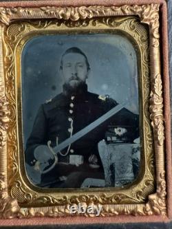 Civil War 1/9 Ambrotype Photo Of Armed With Sword