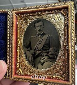 Civil War 1/9 Tintype Photo Of Officer With Sash