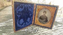Civil War 3rd NJ Vols Co E Ruby Ambrotype 1/6th plate cased Rare NJ hat brass