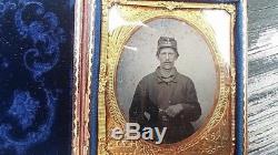 Civil War 3rd NJ Vols Co E Ruby Ambrotype 1/6th plate cased Rare NJ hat brass