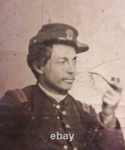 Civil War 6th Plate tintype ferrotype Union ENGINEER smoking with pal