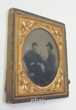 Civil War 6th Plate tintype ferrotype Union ENGINEER smoking with pal