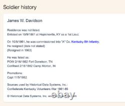 Civil War Albumen ID'd Confederate James Wash Davidson 8th Kentucky Infantry CSA