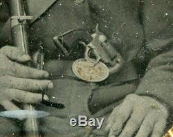 Civil War Ambrotype ID'd Armed Soldier with Note OVM Buckle 9th plate