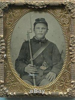 Civil War Ambrotype ID'd Armed Soldier with Note OVM Buckle 9th plate