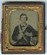Civil War Ambrotype, Man With Pistol, Sword, Knife/federal Eagle Breast Plate