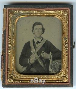 Civil War Ambrotype, Man with Pistol, Sword, Knife/Federal Eagle Breast Plate