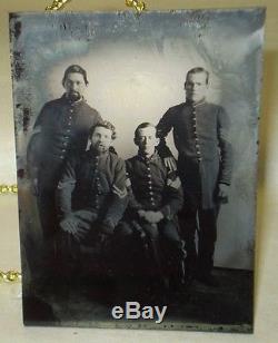 Civil War Ambrotype Photo of 4 Union Soldiers Corporal & 3 Sergeants in Case