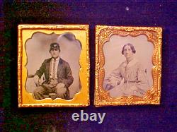 Civil War Ambrotype & Tintype 2 Photographs Soldier withTax Stamp, Wife Ambrotype