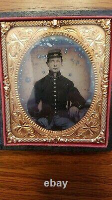 Civil War Ambrotype not Tintype Young Union Soldier