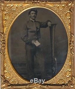 Civil War Army Bandsman Cased 1/6th Plate Tintype With His OTS Tuba