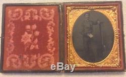 Civil War Army Bandsman Cased 1/6th Plate Tintype With His OTS Tuba