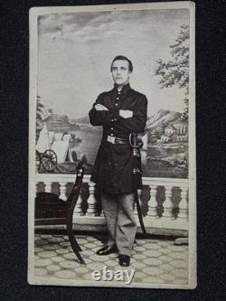 Civil War CDV Armed Union Soldier with Sword Washington DC Backmark Camp Scene