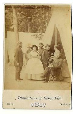 Civil War CDV Brady's Illustrations Camp Life, Union Officers, Women and Tent
