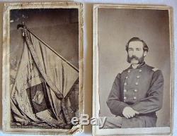 Civil War CDV Lt Col William Hanna 50th Infantry Illinois & Drill Flag Banner