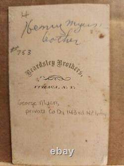 Civil War CDV of George Myers, 143rd NY infantry. Signed. Ithica backmark