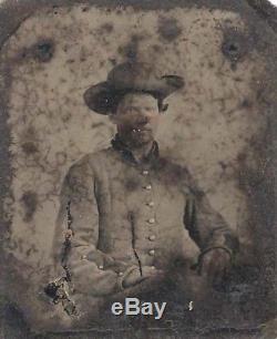 Civil War CONFEDERATE Soldier 1/6 Plate Ambrotype with partial ID