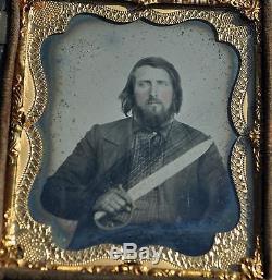 Civil War Confederate 1/6 Plate Ruby Ambrotype Georgia D Guard Bowie Knife