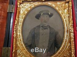 Civil War Confederate Soldier Ambrotype Photo Image With Hat Gutta Percha Case