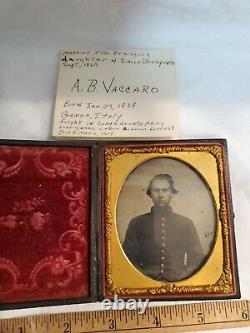 Civil War Confederate Soldier Tin Type Photo In Case with Name and History