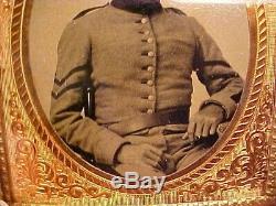 Civil War Confederate Soldier withNC Sunburst Buttons Photograph 1/6 Plate NICE