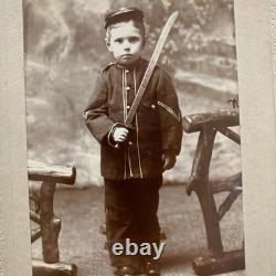 Civil War Confederate Troops Cabinet Card Photo Child With Sword Knife Uniform