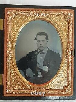 Civil War Daguerreotype Gold Frame Union Forever Black Bakelite Case WOW