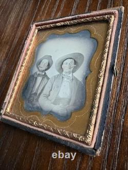 Civil War Era 6th Plate Glass Ambrotype Photo Two Southern Gents Smoking Cigars