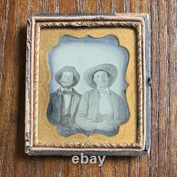 Civil War Era 6th Plate Glass Ambrotype Photo Two Southern Gents Smoking Cigars