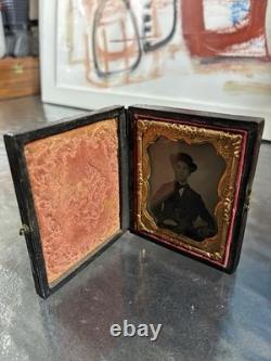 Civil War Era Ambrotype Photo In Original Case 3 Inches Tall