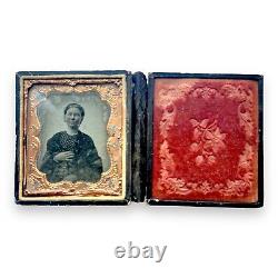 Civil War Era Ambrotype Portrait Woman in Ornate Case Gold Frame
