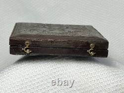 Civil War Era Ambrotype Seated Couple Man & Woman With Gold Jewelry Leather Case