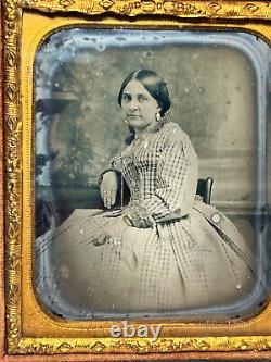 Civil War Era Ambrotype Seated Couple Man & Woman With Gold Jewelry Leather Case