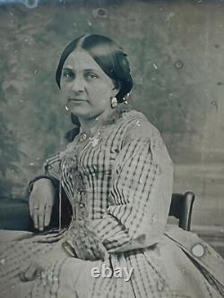 Civil War Era Ambrotype Seated Couple Man & Woman With Gold Jewelry Leather Case