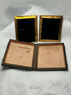 Civil War Era Ambrotype Seated Couple Man & Woman With Gold Jewelry Leather Case