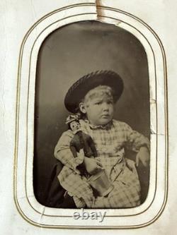 Civil War Era CDV Tintype Photo Album, Union Soldier, Children With Dolls Etc
