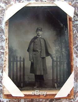 Civil War Era Cavalry Soldier Large Tintype Photograph in Velvet Mourning Frame