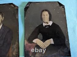 Civil War Era Large 8.5 x 6.5 Tintype Photo Lot hand colored Man and Woman