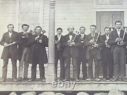 Civil War Era Original Photograph of 14 Men with Over the shoulder Horns L@@@@@@@K
