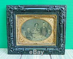 Civil War Era Quarter Plate MOM & KIDS Tin Type Photo Gutta Percha Frame XLNT