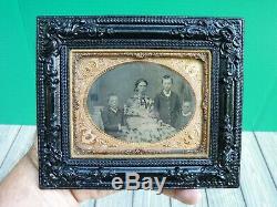 Civil War Era Quarter Plate MOM & KIDS Tin Type Photo Gutta Percha Frame XLNT