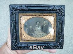 Civil War Era Quarter Plate MOM & KIDS Tin Type Photo Gutta Percha Frame XLNT