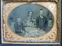 Civil War Era Quarter Plate MOM & KIDS Tin Type Photo Gutta Percha Frame XLNT