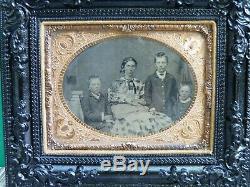 Civil War Era Quarter Plate MOM & KIDS Tin Type Photo Gutta Percha Frame XLNT