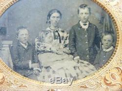 Civil War Era Quarter Plate MOM & KIDS Tin Type Photo Gutta Percha Frame XLNT