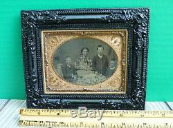 Civil War Era Quarter Plate MOM & KIDS Tin Type Photo Gutta Percha Frame XLNT
