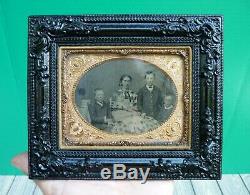 Civil War Era Quarter Plate MOM & KIDS Tin Type Photo Gutta Percha Frame XLNT